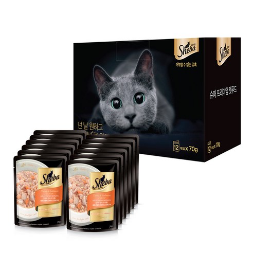 쉬바 고양이 주식 파우치 참치와 연어, 70g, 12팩