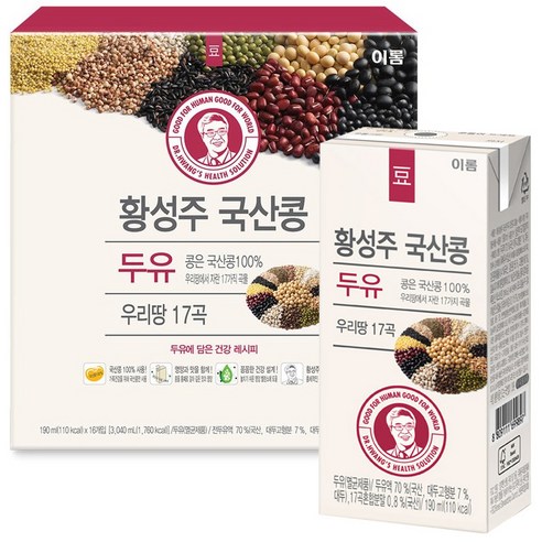 이롬 황성주 국산콩 두유 우리땅 17곡, 190ml, 16개입