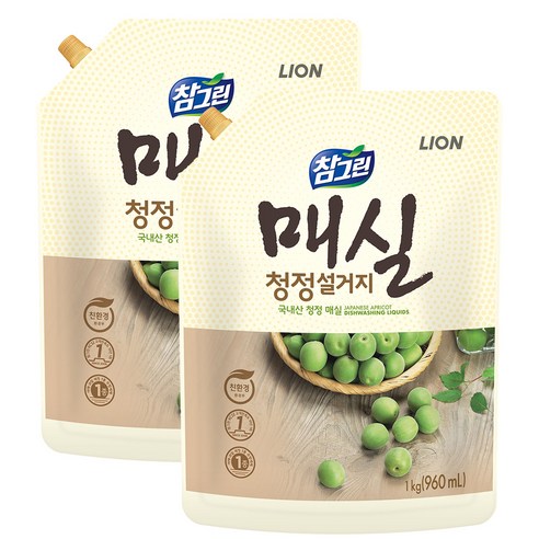 참그린 매실 청정 설거지 세제 리필, 2개, 960ml