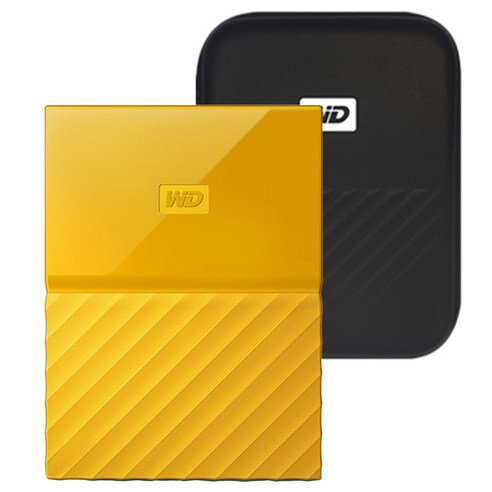 WD My Passport 휴대용 외장하드 + 파우치, 2TB, 옐로우