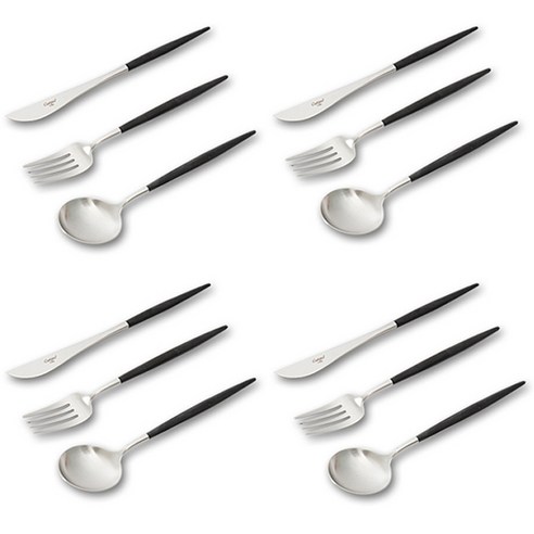 큐티폴 고아 디너 3종 4인 세트, 블랙, 디너 나이프 4p + 디너 포크 4p + 디너 스푼 4p