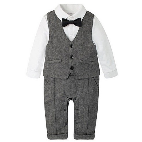 맘스케어 남아용 헤링본 스냅 긴팔 우주복 세트