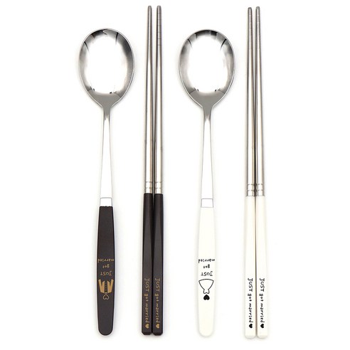퍼니셜 픽미 컬러 커플 수저세트 웨딩마치, 1세트, 숟가락 2p + 젓가락 2p(초코 M, 화이트 W), 초코+화이트
