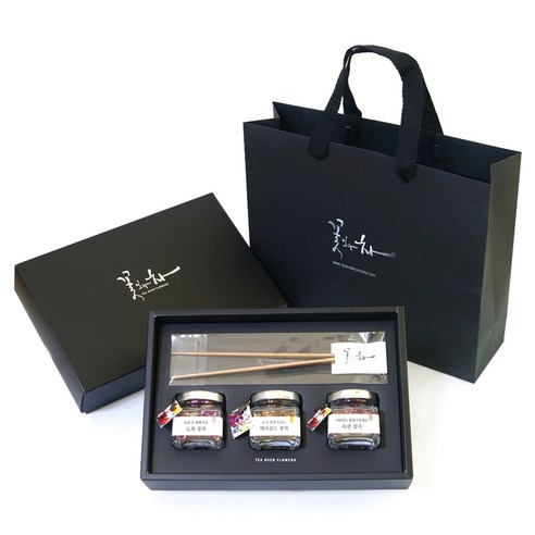 꽃보다차 아담한 꽃차 3종 선물세트, 도화 1.5g + 메리골드 4g + 목련 1.5g + 차집게 + 쇼핑백, 1세트