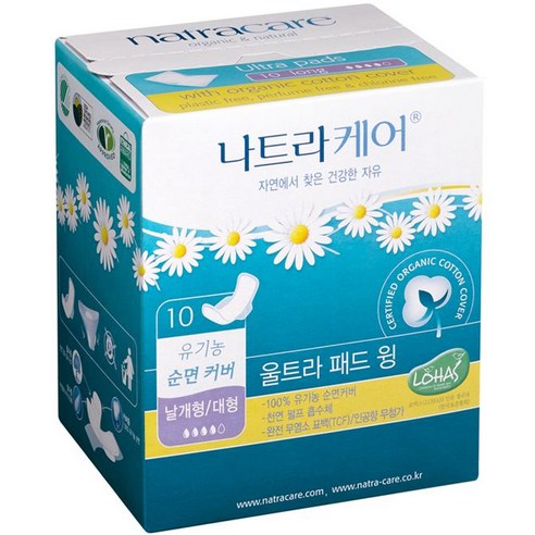 나트라케어 내추럴 울트라 패드 윙 대형 생리대 날개형, 10개, 1개