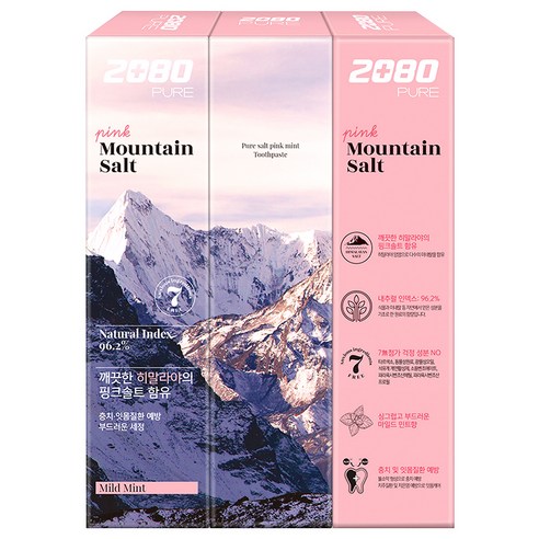 2080 퓨어 마운틴 핑크 솔트 치약  120g, 3개입