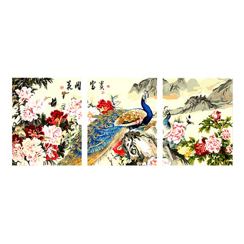 아트조이 DIY 명화 그리기 3단세트, 공작과 모란꽃