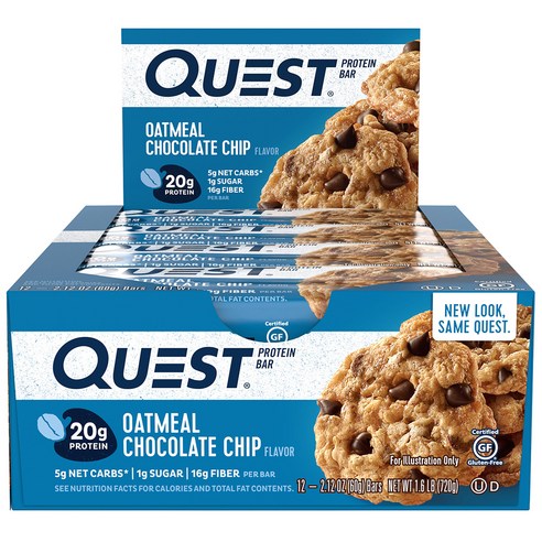 퀘스트뉴트리션 프로틴 바, 12개입, 오트밀 초콜릿 칩(Oatmeal Chocolate Chip)