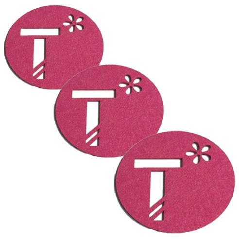 레이저 커팅 펠트컵받침 이니셜 T 3개, 핑크