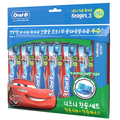오랄비 스테이지스 어린이칫솔 3단계 6p + 칫솔케이스, 카즈, 1세트