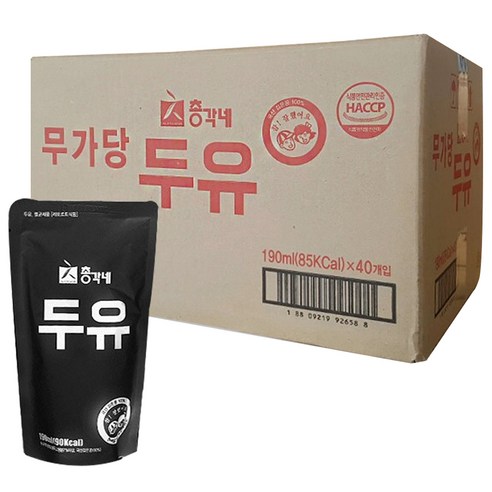 [박스훼손 할인] 총각네 무가당두유, 190ml, 40개