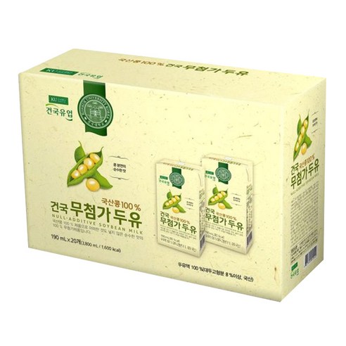 건국유업 국산콩 무첨가 두유, 190ml, 20개