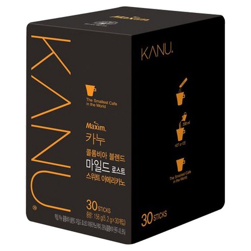 맥심 카누 콜롬비아 블렌드 마일드 로스트 스위트 아메리카노, 30개입, 1개