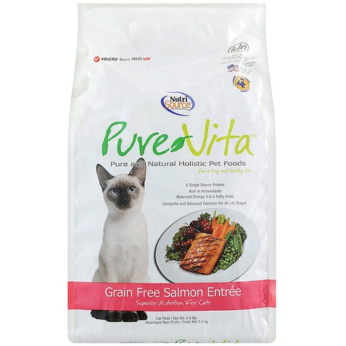 퓨어비타 홀리스틱 그레인프리 연어 고양이 사료, 3kg, 1개