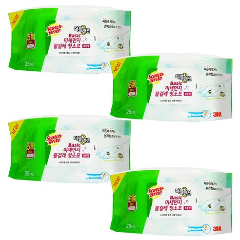 스카치브라이트 베이직 미세먼지 물걸레 더블액션 청소포 표준형 25p, 4개입