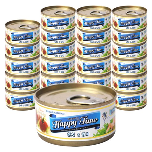 해피타임 고양이 간식캔 80g, 참치 + 연어 혼합맛, 24개