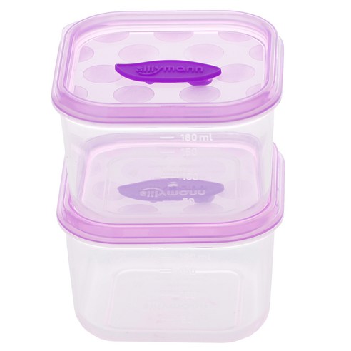 실리만 실리콘 사각 이유식 보관용기 180ml, 고투명보라, 2개