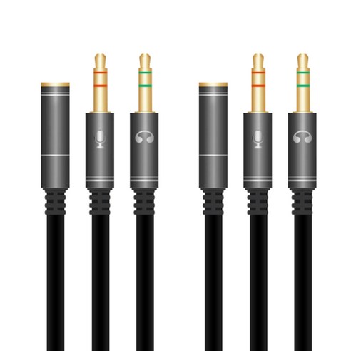 칼론 고급형 이어셋 to PC 변환 어댑터 20cm APC-A08 2p, 그레이 + 블랙, 1개