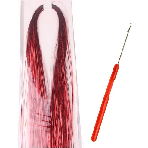 다금 트윙클 반짝이 붙임머리 + 헤어코바늘, 레드, 1세트