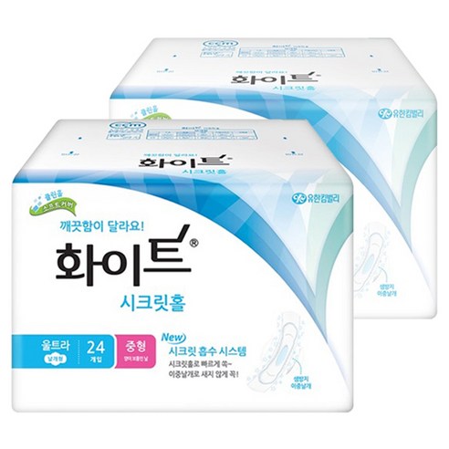 화이트 시크릿홀 중형 생리대 울트라 슬림 날개형, 24매입, 2개
