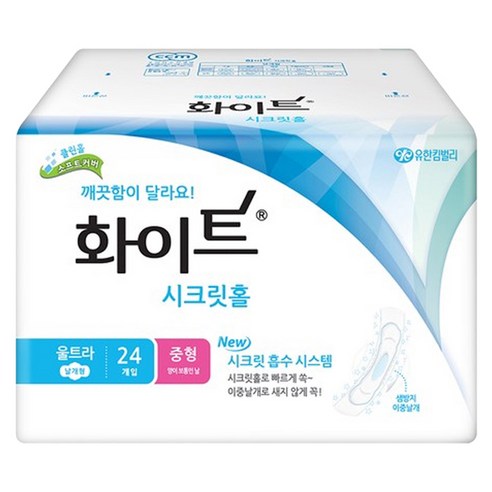 화이트 시크릿홀 중형생리대 울트라 날개형, 24매입, 1개