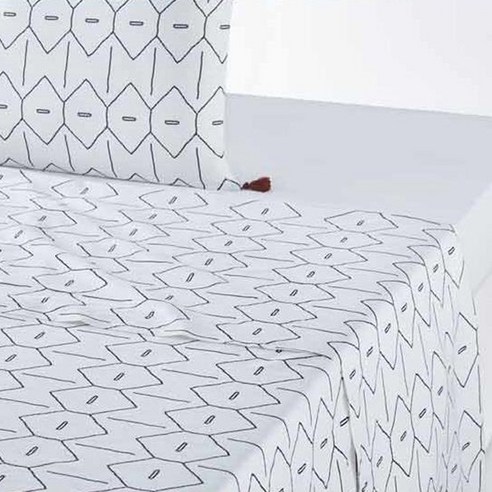 라흐두뜨 에스닉 프린트 폼폼 홑이불 F696777, white + black