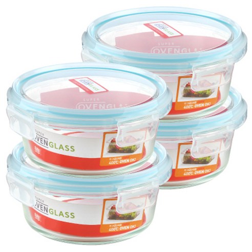 아이에코리아 수퍼오븐글라스 블루에디션 내열유리 밀폐용기 원형 950ml, 4개입, 단품