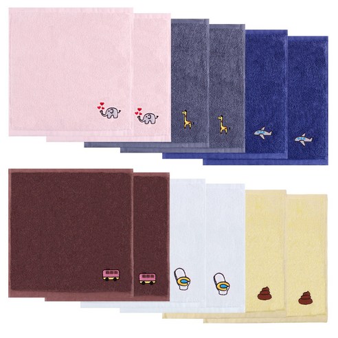 송월타월 솔리드 캐릭터 고리 타올, 랜덤 발송, 12개입