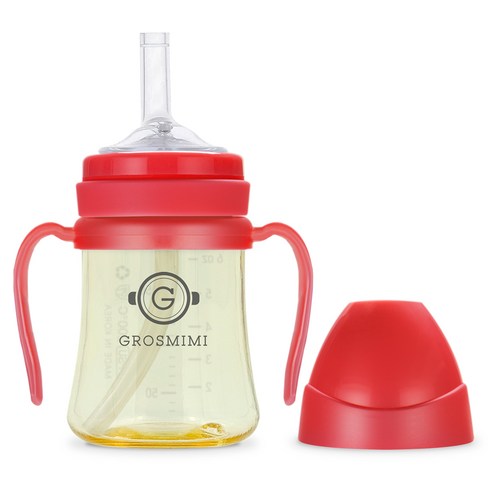 그로미미 PPSU 빨대컵 200ml, 레드, 1개