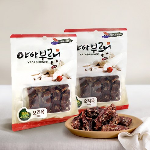 야아부르니 국내산 강아지 수제간식, 오리 목, 80g, 2개