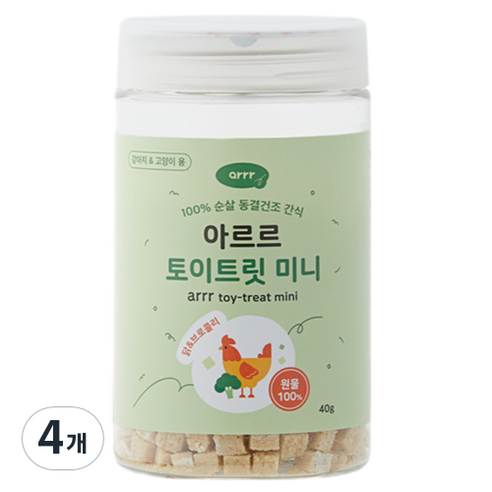 동원아르르 반려동물 토이트릿 미니 동결건조간식 닭 & 브로콜리, 혼합맛(닭 / 브로콜리), 40g, 4개