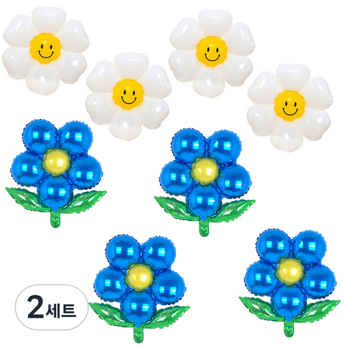 파티쇼 플라워 은박 풍선 잎사귀 4p + 데이지 소형 4p 세트, 다크블루(잎사귀), 2세트