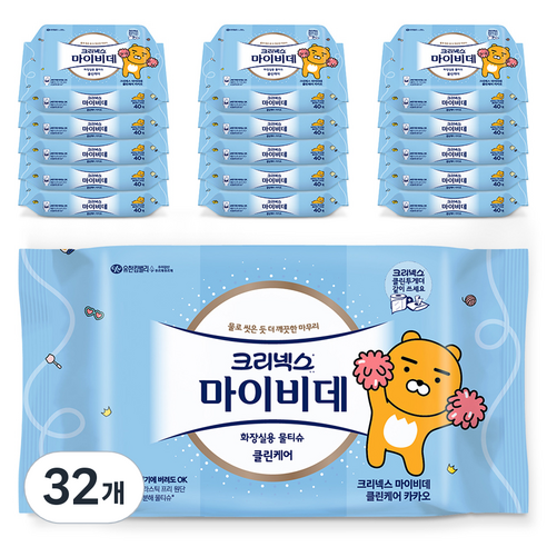마이비데 클린케어 카카오프렌즈 화장실용 물티슈, 40매, 32개