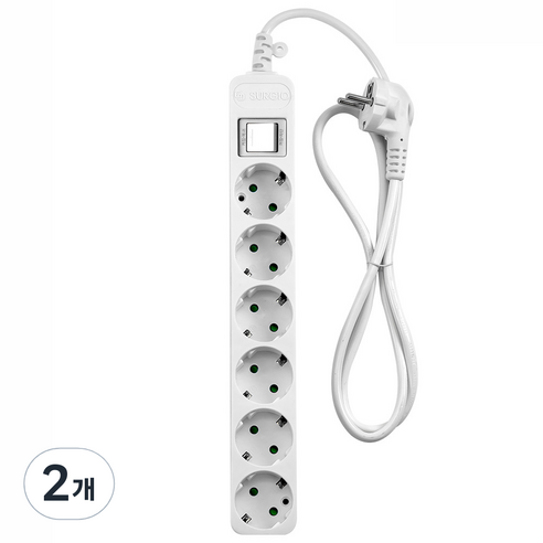 6구 접지 전선형 멀티탭 화이트, 2개, 10m