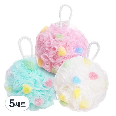 리브모어 버블 스펀지 거품 샤워볼 3종 세트, 화이트 + 핑크 + 블루, 5세트