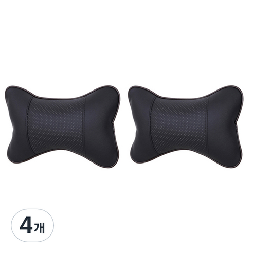 블럭마트 차량용 가죽 목베게 목쿠션 2p, 블랙, 4개