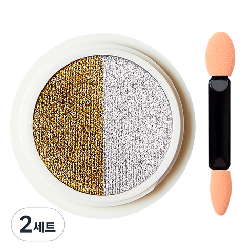 시크핏네일 레이져 투톤 팩트 네일글리터 미러 파우더 + 아이섀도우 팁, 브라운골드실버(ZN0130), 2세트