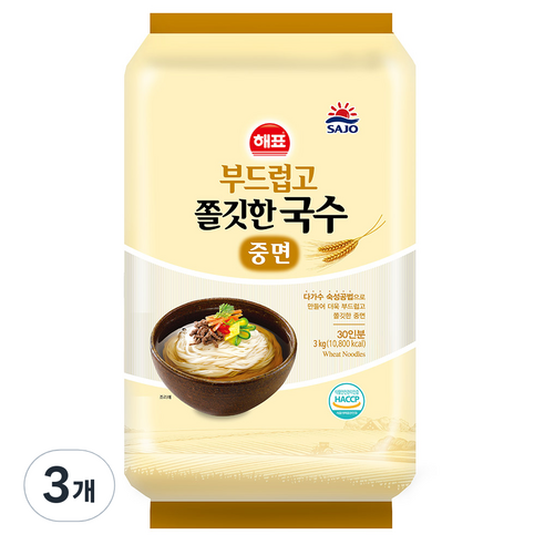 해표 부드럽고 쫄깃한 국수, 3kg, 3개