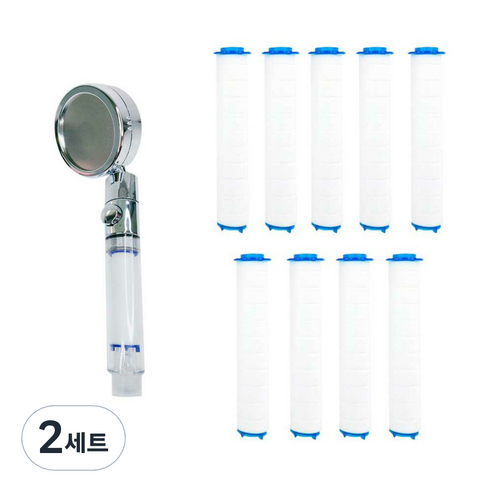 수텔라 360도 회전 온오프 마사지 정수 필터 샤워기 + 필터 10p 세트, 2개, 화이트