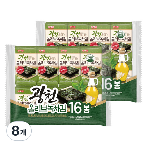삼육김 광천 올리브녹차 도시락김 16p, 64g, 8개