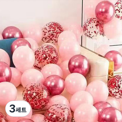 뷰라뷰 파티풍선 50p + 공기펌프 + 10m 리본 세트, 11 핑크 + 텐더핑크 + 레드스팽글(랜덤발송), 3세트