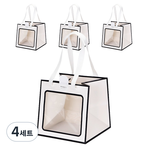 인디케이 투명창 선물쇼핑백 중 4p + 스티커 4p 세트, 화이트, 4세트