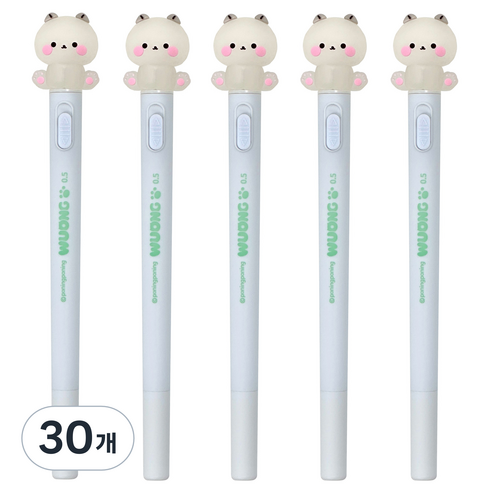 조선문방구 우옹이 LED 라이트 중성펜 0.5mm, 그린, 30개