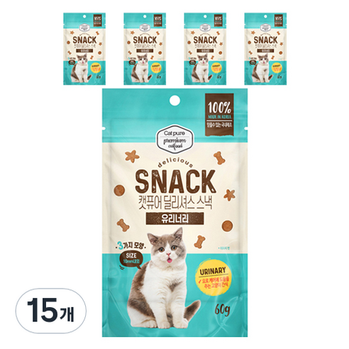 캣퓨어 고양이 딜리셔스 스낵, 15개, 60g, 유리너리