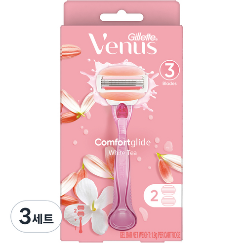 Venus 컴포트 글라이드 화이트티 여성용 면도기 + 면도날 2입, 3개