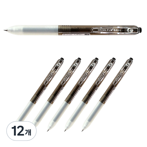 크라운볼펜 앞으로 지우는 볼펜 0.48mm, 블랙, 12개