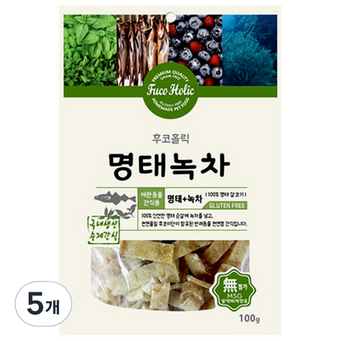 후코홀릭 강아지 수제간식 100g, 명태 + 녹차 혼합맛, 5개