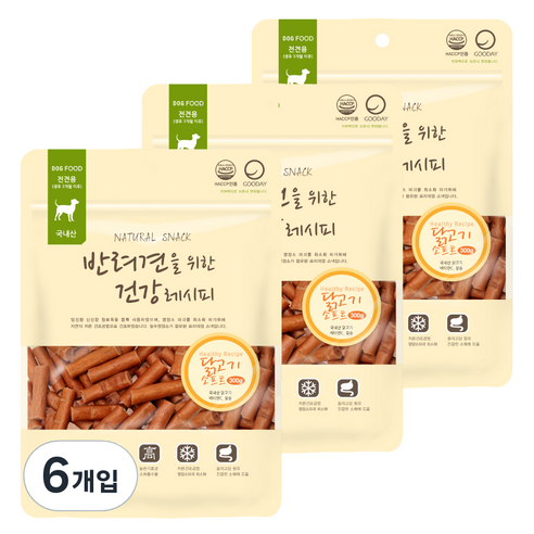 굿데이 반려견을 위한 건강레시피 져키, 닭고기소프트, 300g, 6개