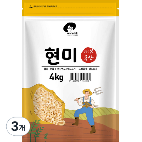 엉클탁 국산 현미, 4kg, 3개
