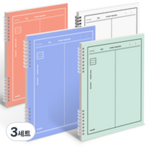 뮤니드 스프링 세로 2분할 반반노트 4종 세트, 화이트, 올리브그린, 인디블루, 오렌지, 3세트